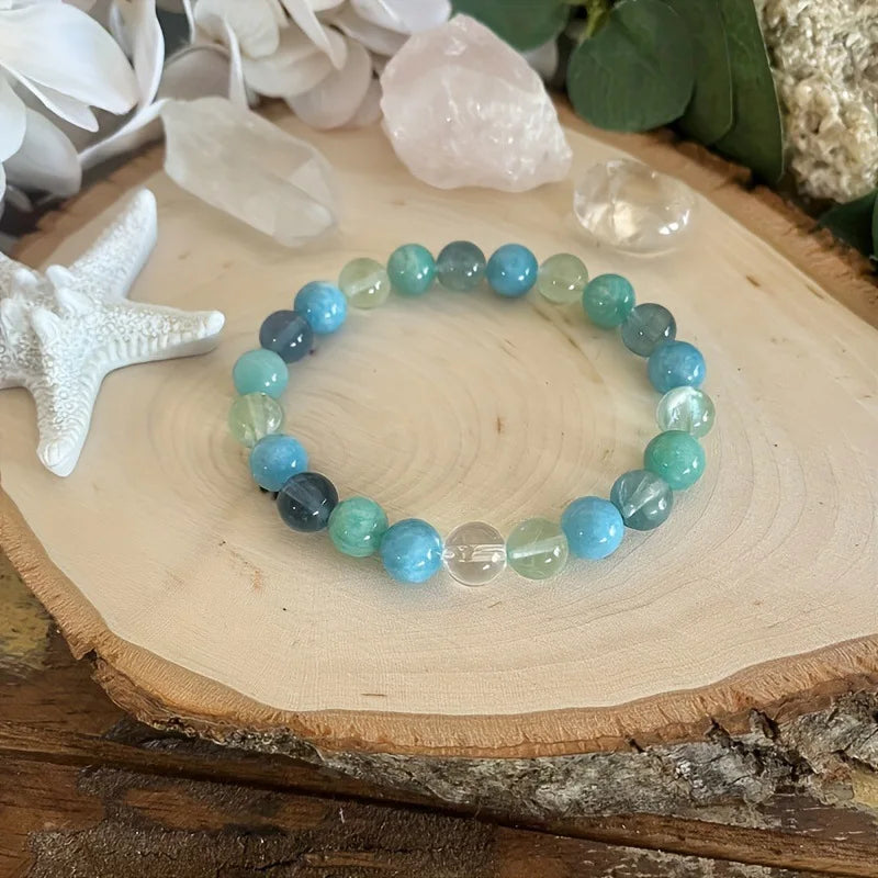 Bracelet anti-stress en pierres(aquamarine-amazonite-interieur fluorite) 8mm. /// Anti-stress bracelet in stones 8mm