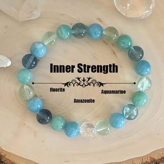 Bracelet anti-stress en pierres(aquamarine-amazonite-interieur fluorite) 8mm.   ///   Anti-stress bracelet in stones 8mm