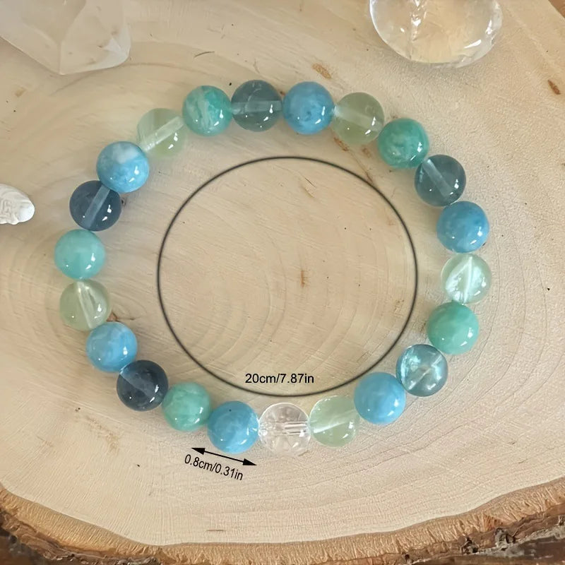 Bracelet anti-stress en pierres(aquamarine-amazonite-interieur fluorite) 8mm.   ///   Anti-stress bracelet in stones 8mm