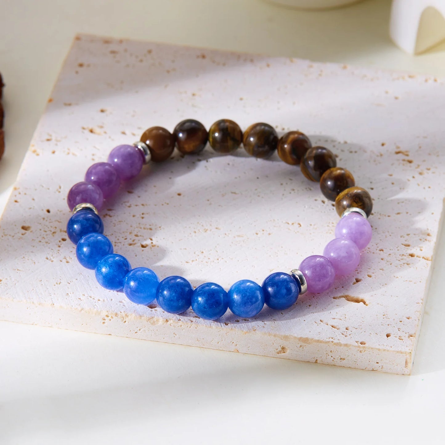 Bracelet fantaisie anti-stress en pierres naturelles classiques et métal ///   Classic Natural Stone and métal Fantasy Bracelet