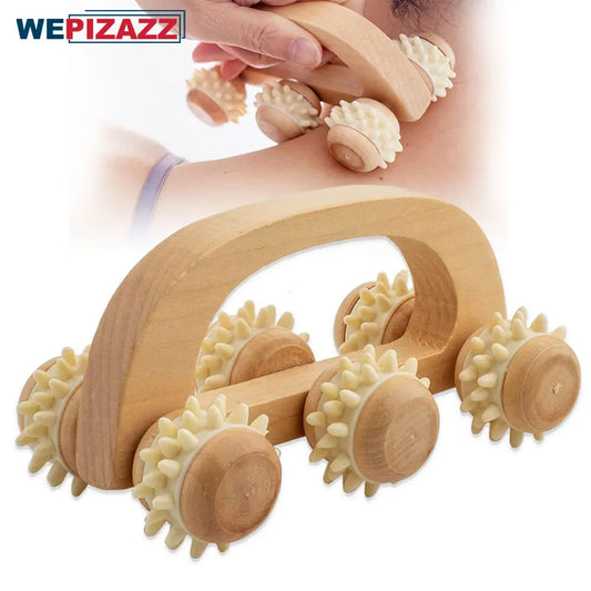 Rouleau de massage (6 boules) manuel en bois.  ///   Manual wooden rolling massager ( 6 balls)