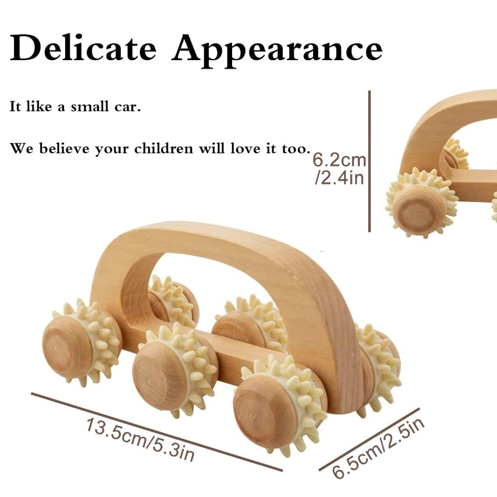 Rouleau de massage (6 boules) manuel en bois.  ///   Manual wooden rolling massager ( 6 balls)