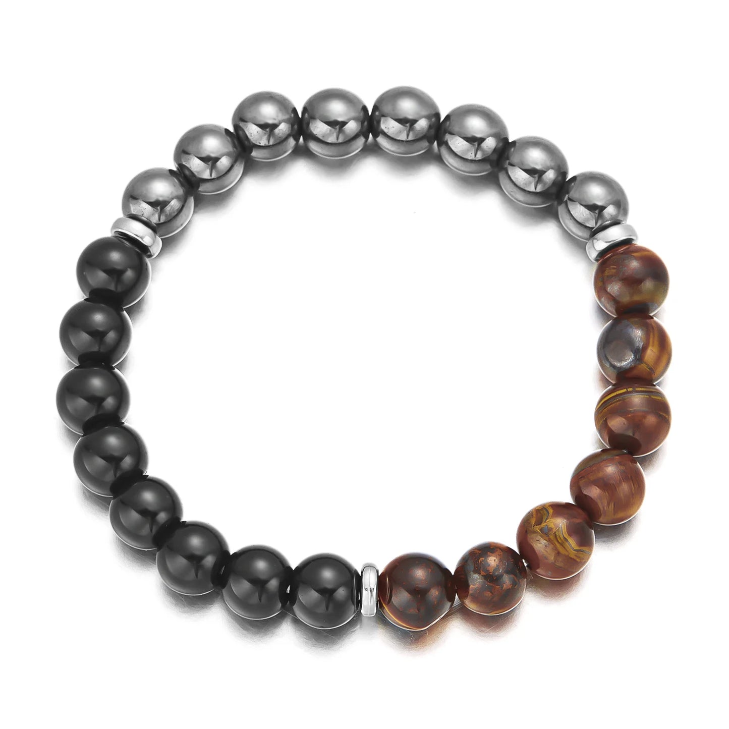 Bracelet fantaisie anti-stress en pierres naturelles classiques et métal ///   Classic Natural Stone and métal Fantasy Bracelet