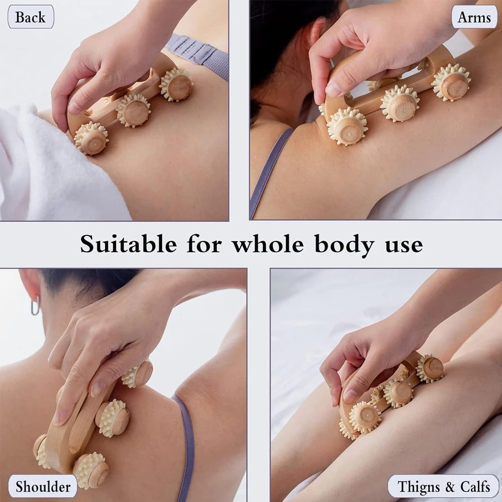 Rouleau de massage (6 boules) manuel en bois.  ///   Manual wooden rolling massager ( 6 balls)